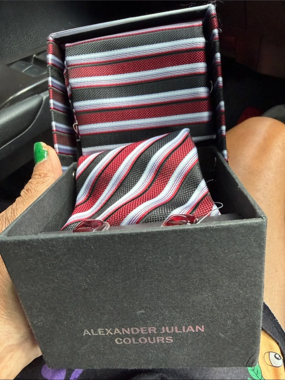 Alexander Julian Colours Hand Made Woven Tie Set - Red, Black & White Striped